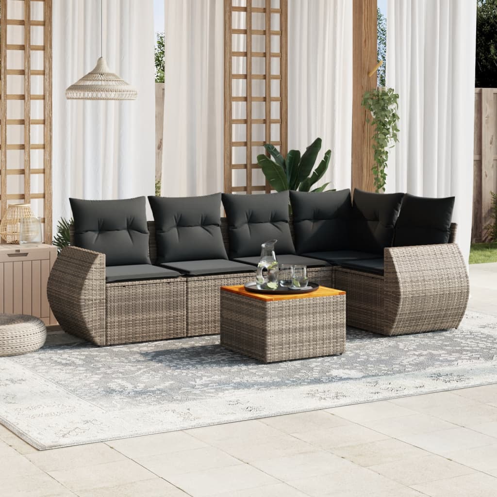 6-delige Loungeset met kussens poly rattan grijs Tuinsets | Creëer jouw Trendy Thuis | Gratis bezorgd & Retour | Trendy.nl