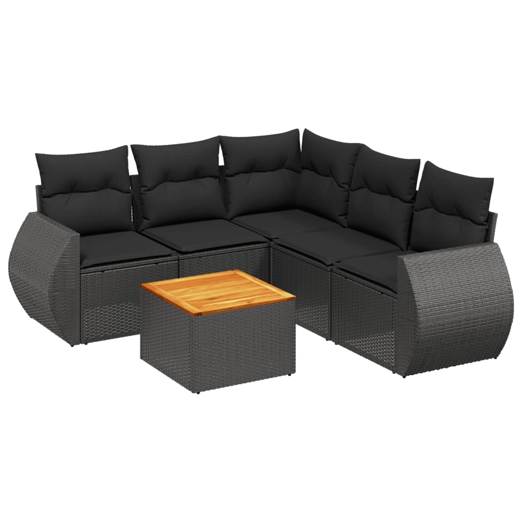 6-delige Loungeset met kussens poly rattan zwart Tuinsets | Creëer jouw Trendy Thuis | Gratis bezorgd & Retour | Trendy.nl