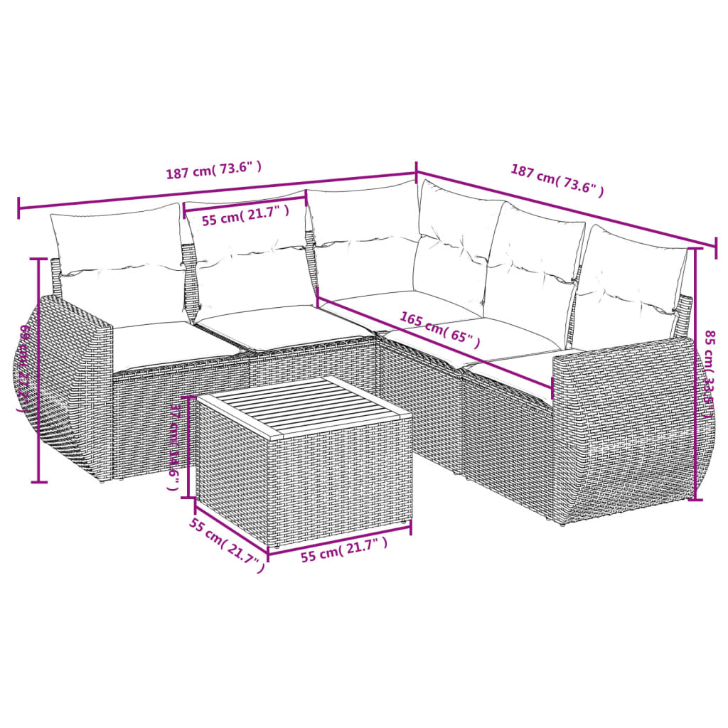 6-delige Loungeset met kussens poly rattan zwart Tuinsets | Creëer jouw Trendy Thuis | Gratis bezorgd & Retour | Trendy.nl