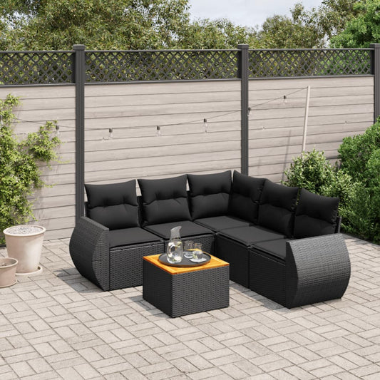 6-delige Loungeset met kussens poly rattan zwart Tuinsets | Creëer jouw Trendy Thuis | Gratis bezorgd & Retour | Trendy.nl