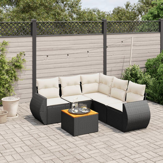 6-delige Loungeset met kussens poly rattan zwart Tuinsets | Creëer jouw Trendy Thuis | Gratis bezorgd & Retour | Trendy.nl