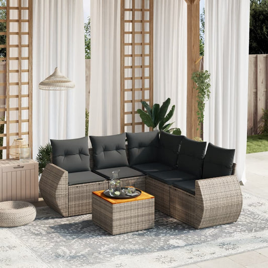 6-delige Loungeset met kussens poly rattan grijs Tuinsets | Creëer jouw Trendy Thuis | Gratis bezorgd & Retour | Trendy.nl