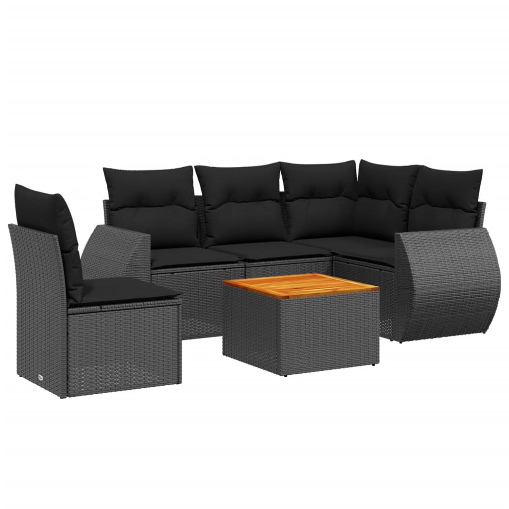 6-delige Loungeset met kussens poly rattan zwart Tuinsets | Creëer jouw Trendy Thuis | Gratis bezorgd & Retour | Trendy.nl