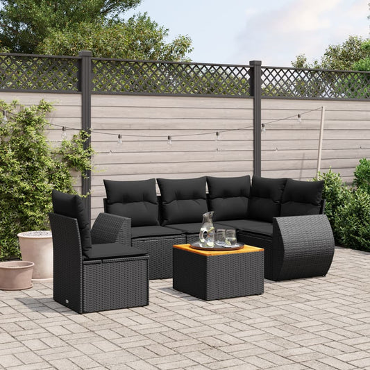 6-delige Loungeset met kussens poly rattan zwart Tuinsets | Creëer jouw Trendy Thuis | Gratis bezorgd & Retour | Trendy.nl