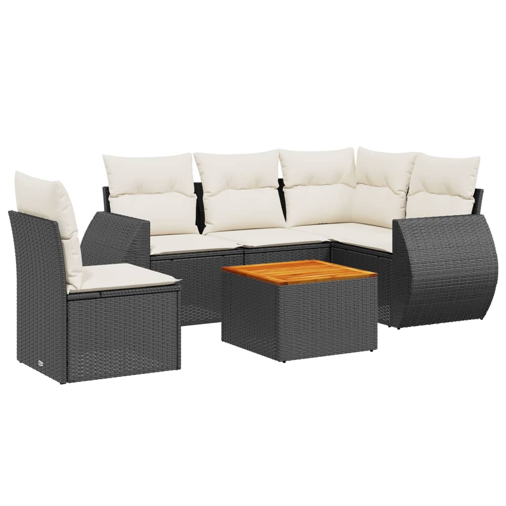 6-delige Loungeset met kussens poly rattan zwart Tuinsets | Creëer jouw Trendy Thuis | Gratis bezorgd & Retour | Trendy.nl