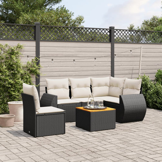 6-delige Loungeset met kussens poly rattan zwart Tuinsets | Creëer jouw Trendy Thuis | Gratis bezorgd & Retour | Trendy.nl