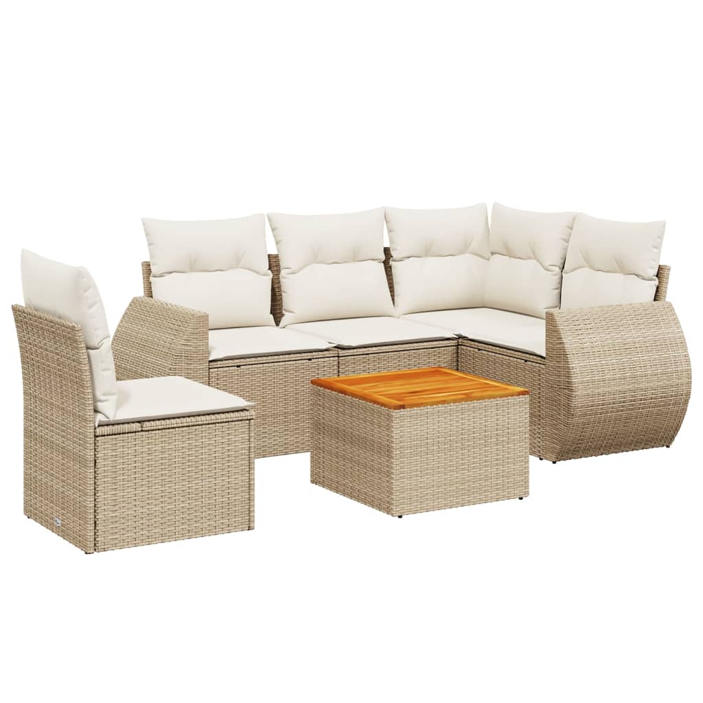 6-delige Loungeset met kussens poly rattan beige