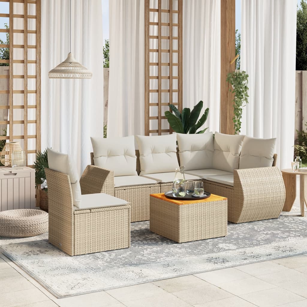 6-delige Loungeset met kussens poly rattan beige