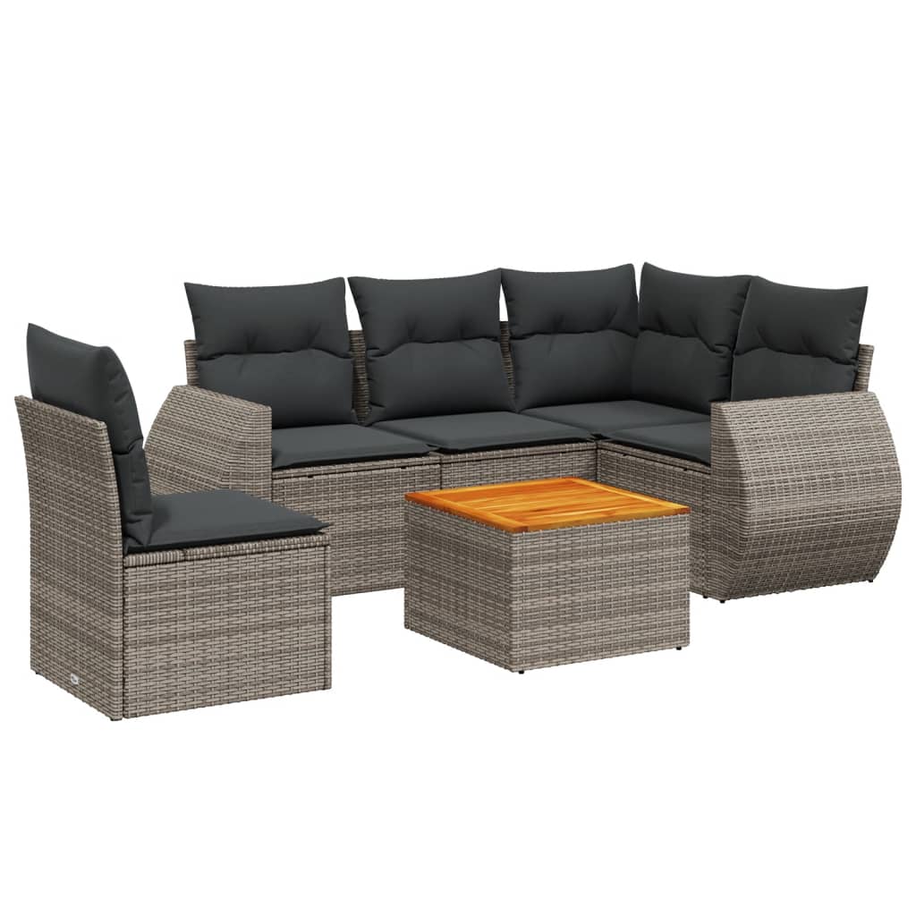 6-delige Loungeset met kussens poly rattan grijs Tuinsets | Creëer jouw Trendy Thuis | Gratis bezorgd & Retour | Trendy.nl