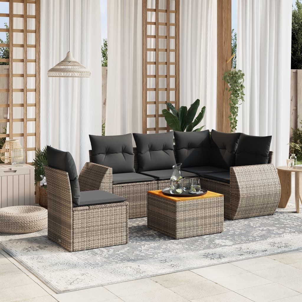 6-delige Loungeset met kussens poly rattan grijs Tuinsets | Creëer jouw Trendy Thuis | Gratis bezorgd & Retour | Trendy.nl