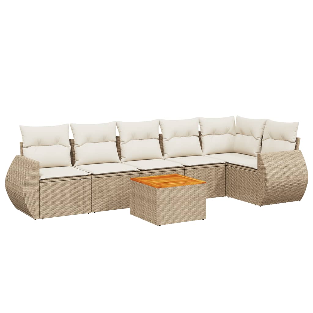 7-delige Loungeset met kussens poly rattan beige