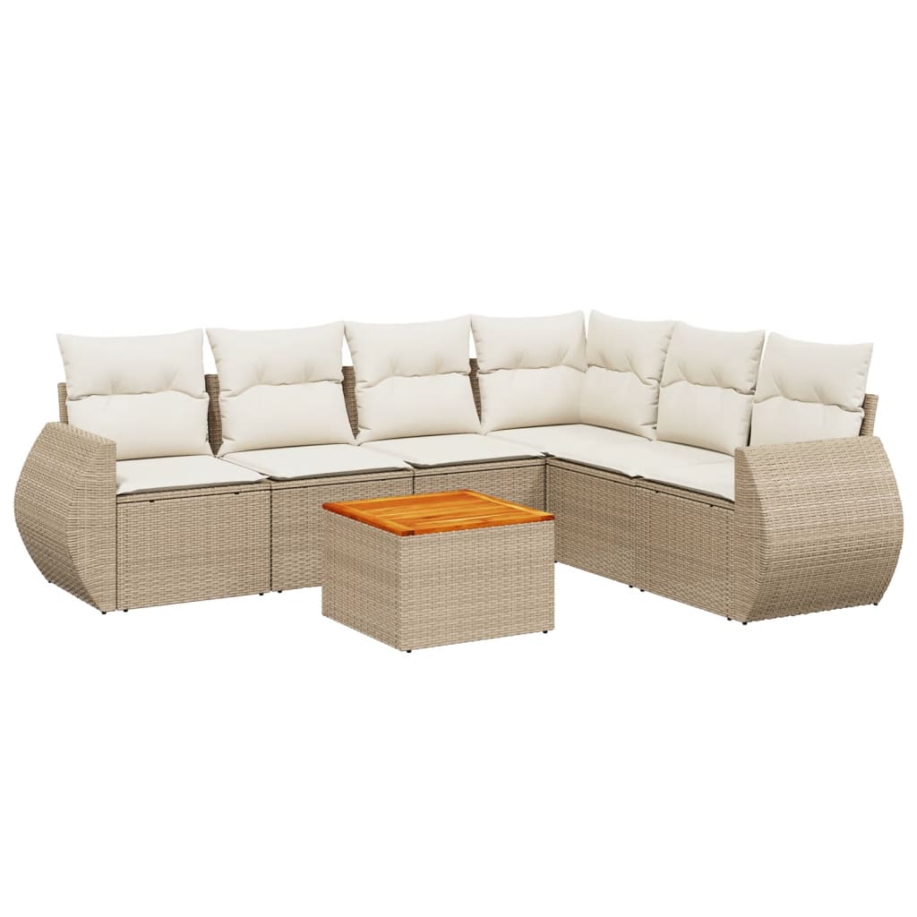 7-delige Loungeset met kussens poly rattan beige