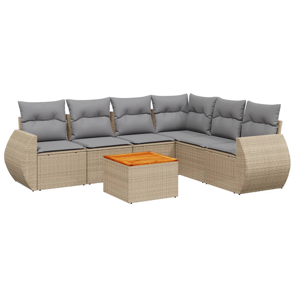 7-delige Loungeset met kussens poly rattan beige