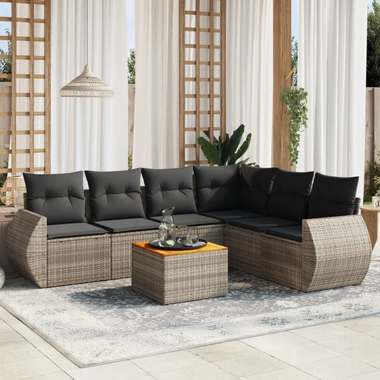 7-delige Loungeset met kussens poly rattan grijs Tuinsets | Creëer jouw Trendy Thuis | Gratis bezorgd & Retour | Trendy.nl