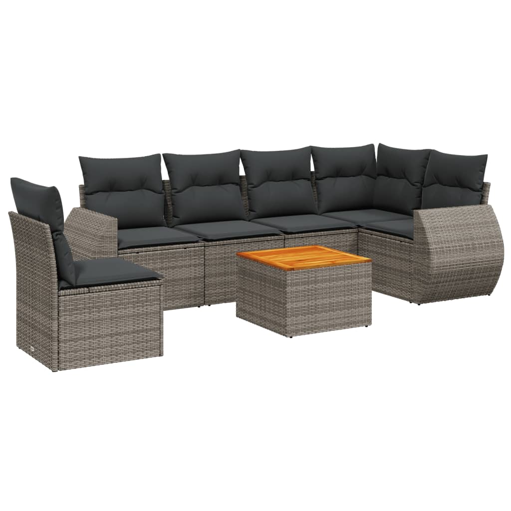 7-delige Loungeset met kussens poly rattan grijs