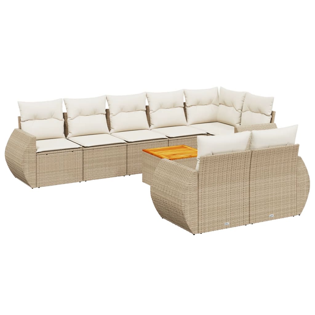 9-delige Loungeset met kussens poly rattan beige