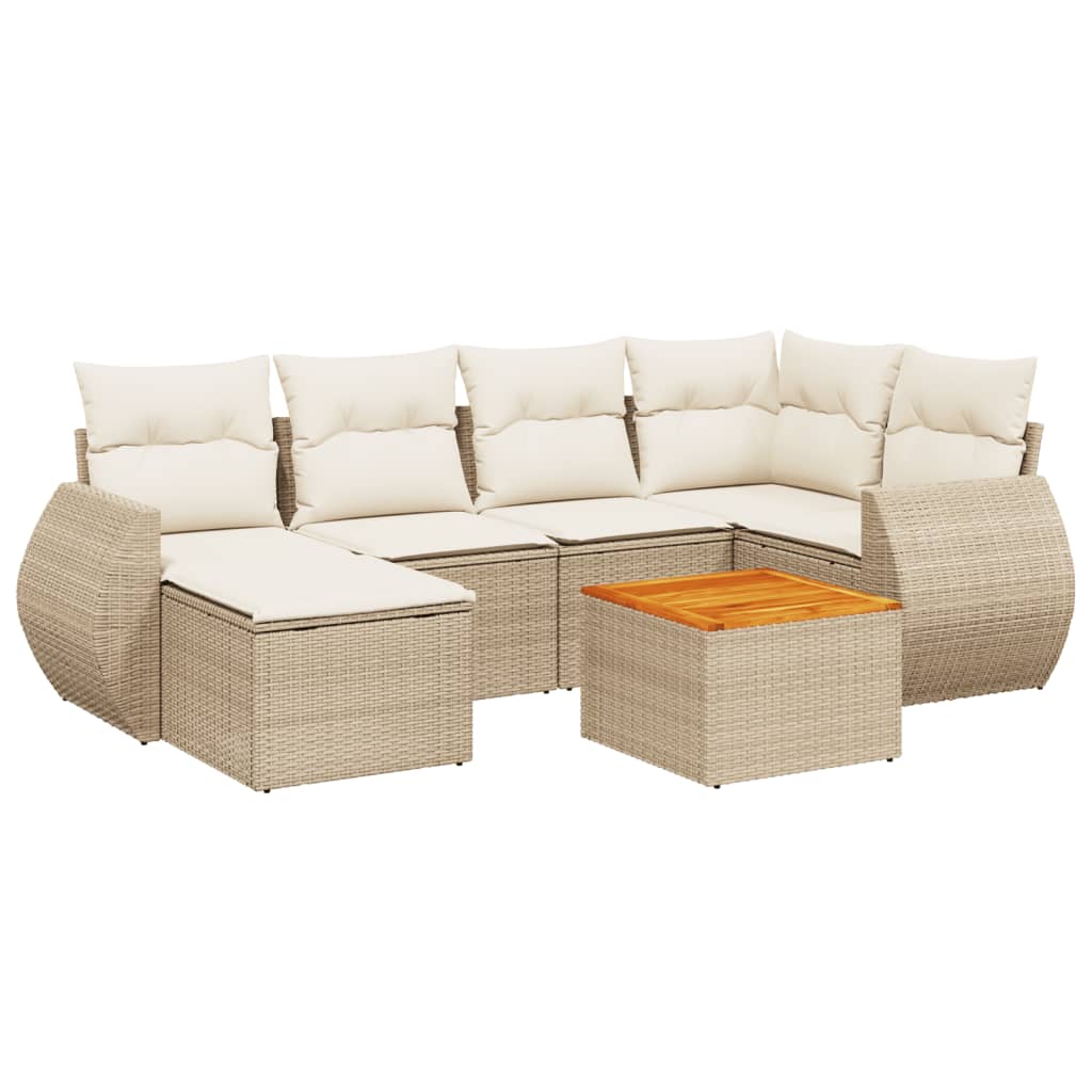 7-delige Loungeset met kussens poly rattan beige