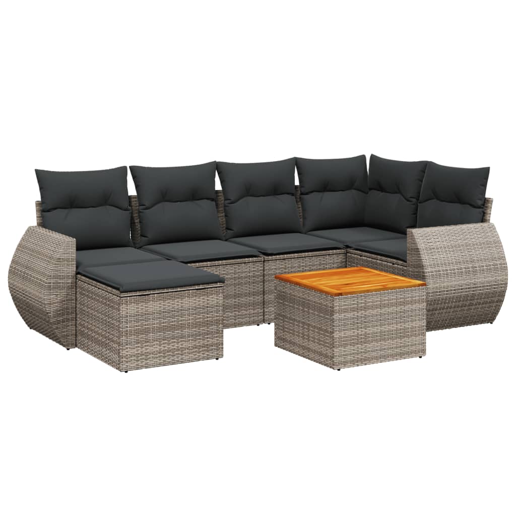 7-delige Loungeset met kussens poly rattan grijs