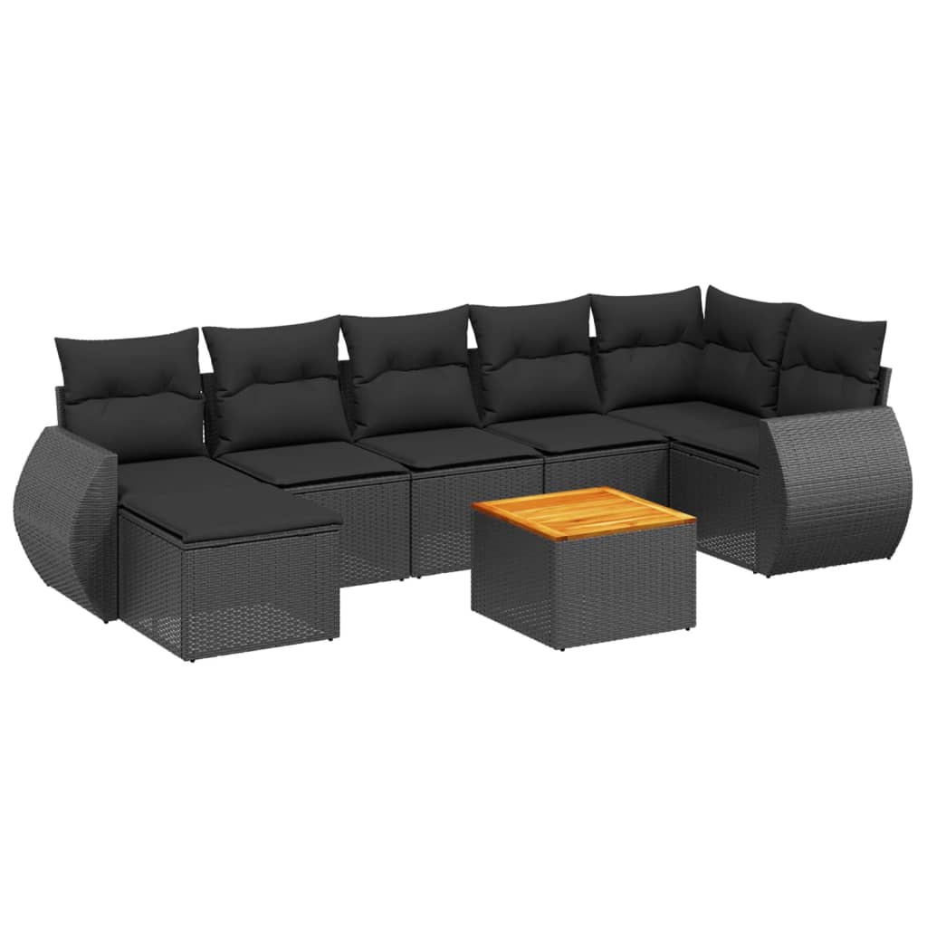 8-delige Loungeset met kussens poly rattan zwart