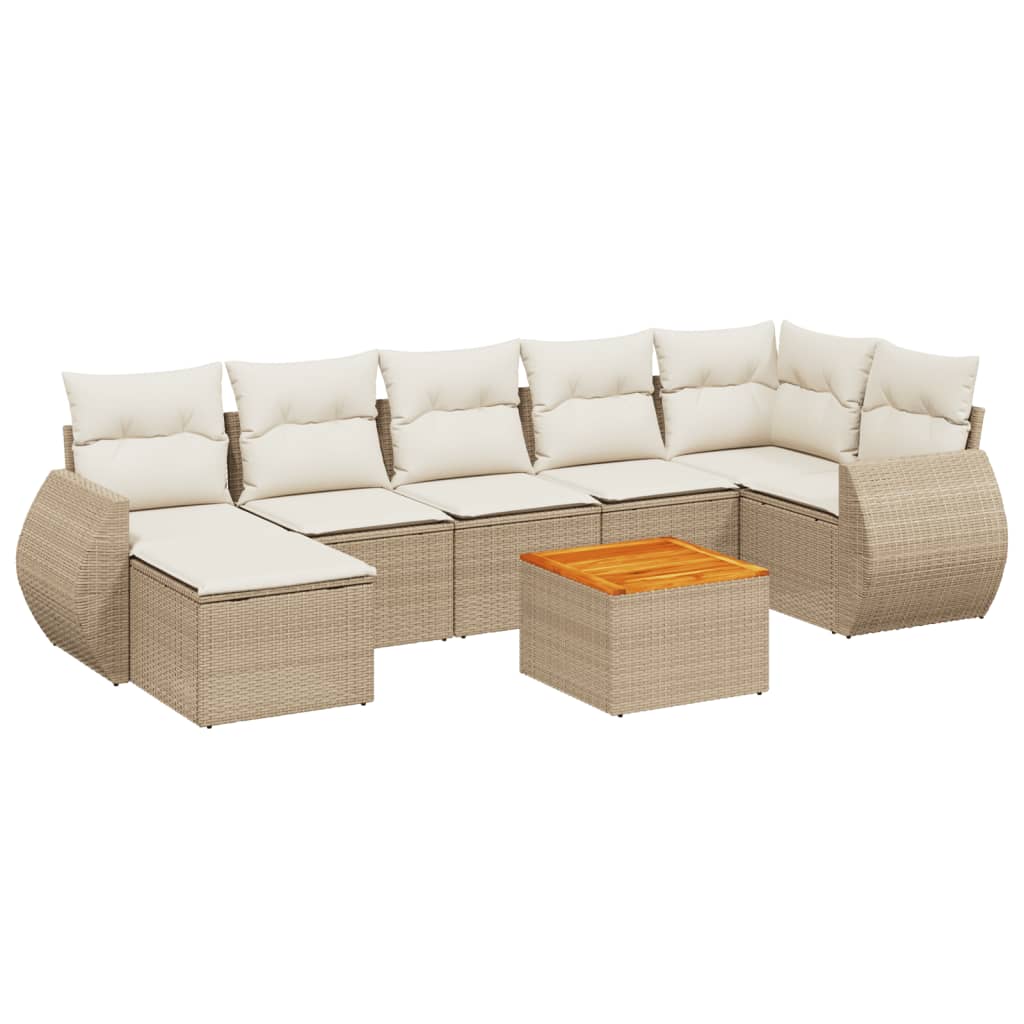 8-delige Loungeset met kussens poly rattan beige