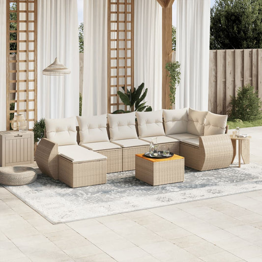 8-delige Loungeset met kussens poly rattan beige