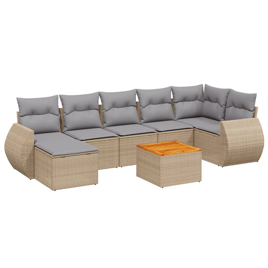 8-delige Loungeset met kussens poly rattan beige