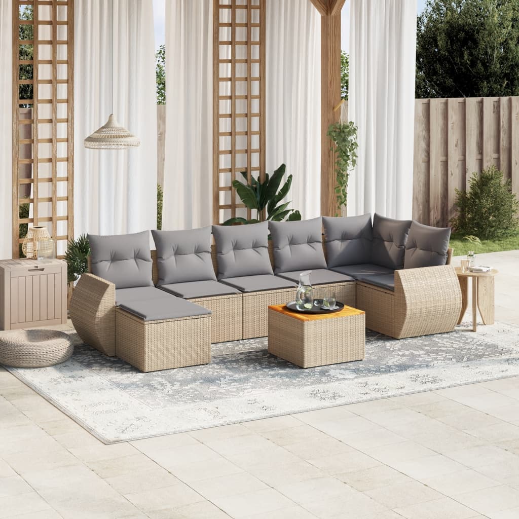 8-delige Loungeset met kussens poly rattan beige