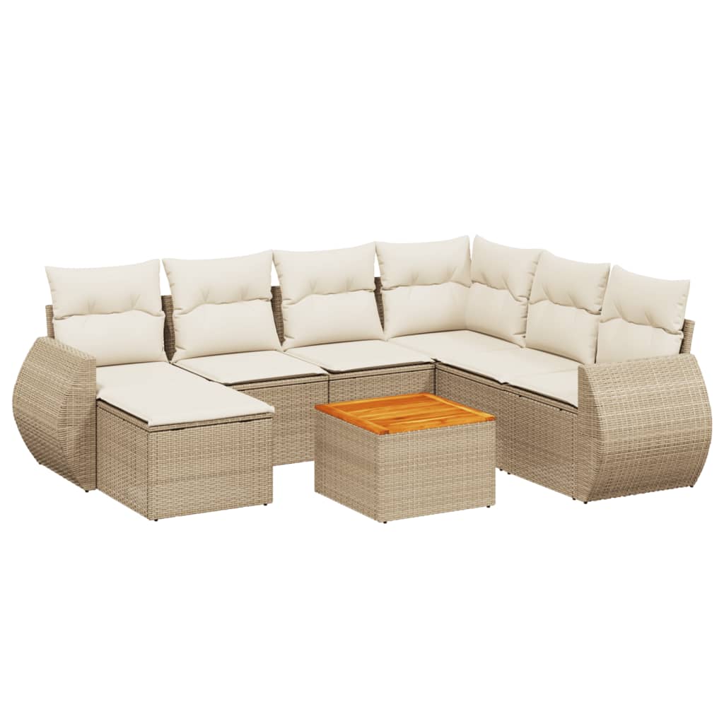 8-delige Loungeset met kussens poly rattan beige