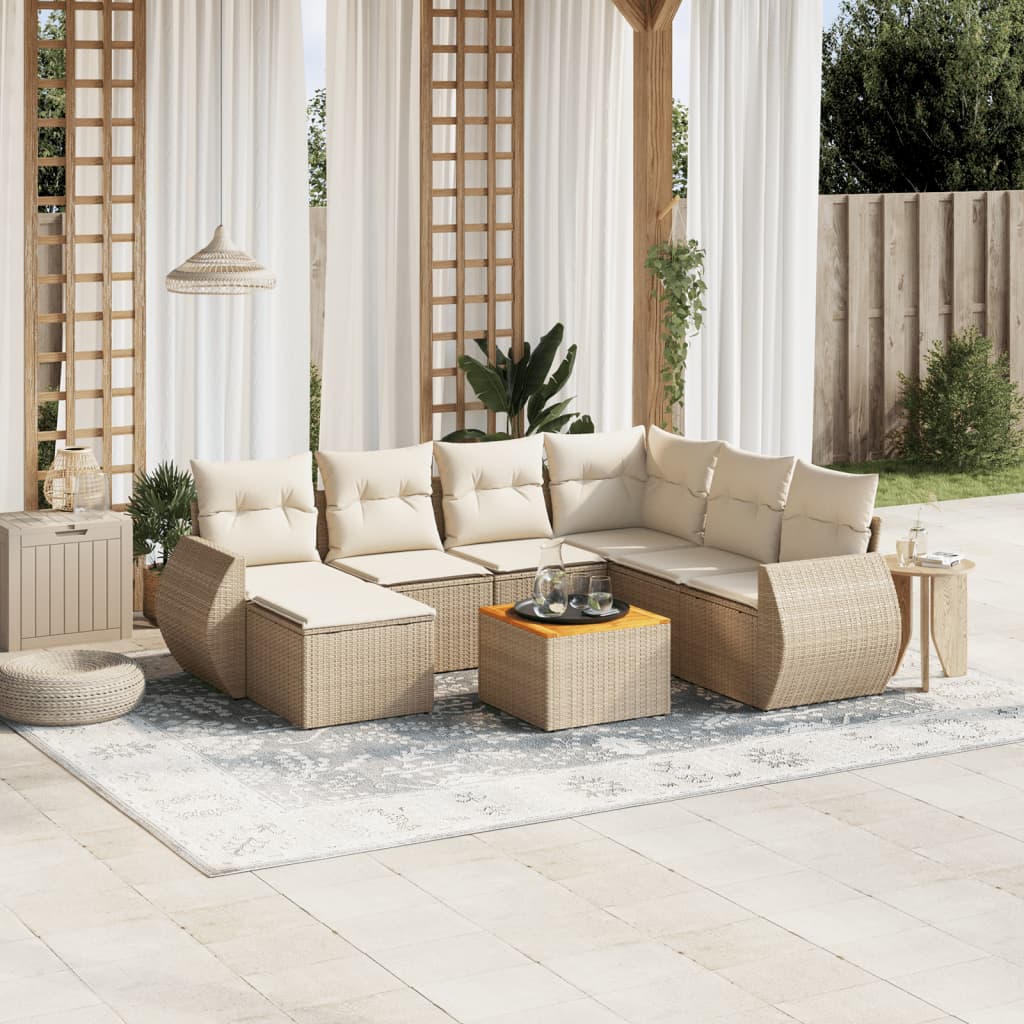 8-delige Loungeset met kussens poly rattan beige