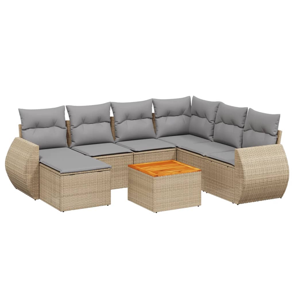 8-delige Loungeset met kussens poly rattan beige