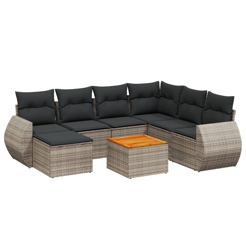 8-delige Loungeset met kussens poly rattan grijs