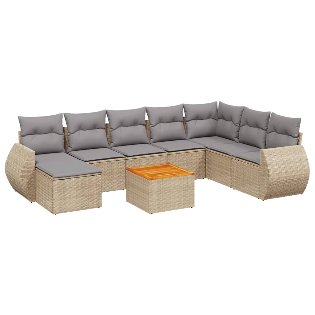 9-delige Loungeset met kussens poly rattan beige