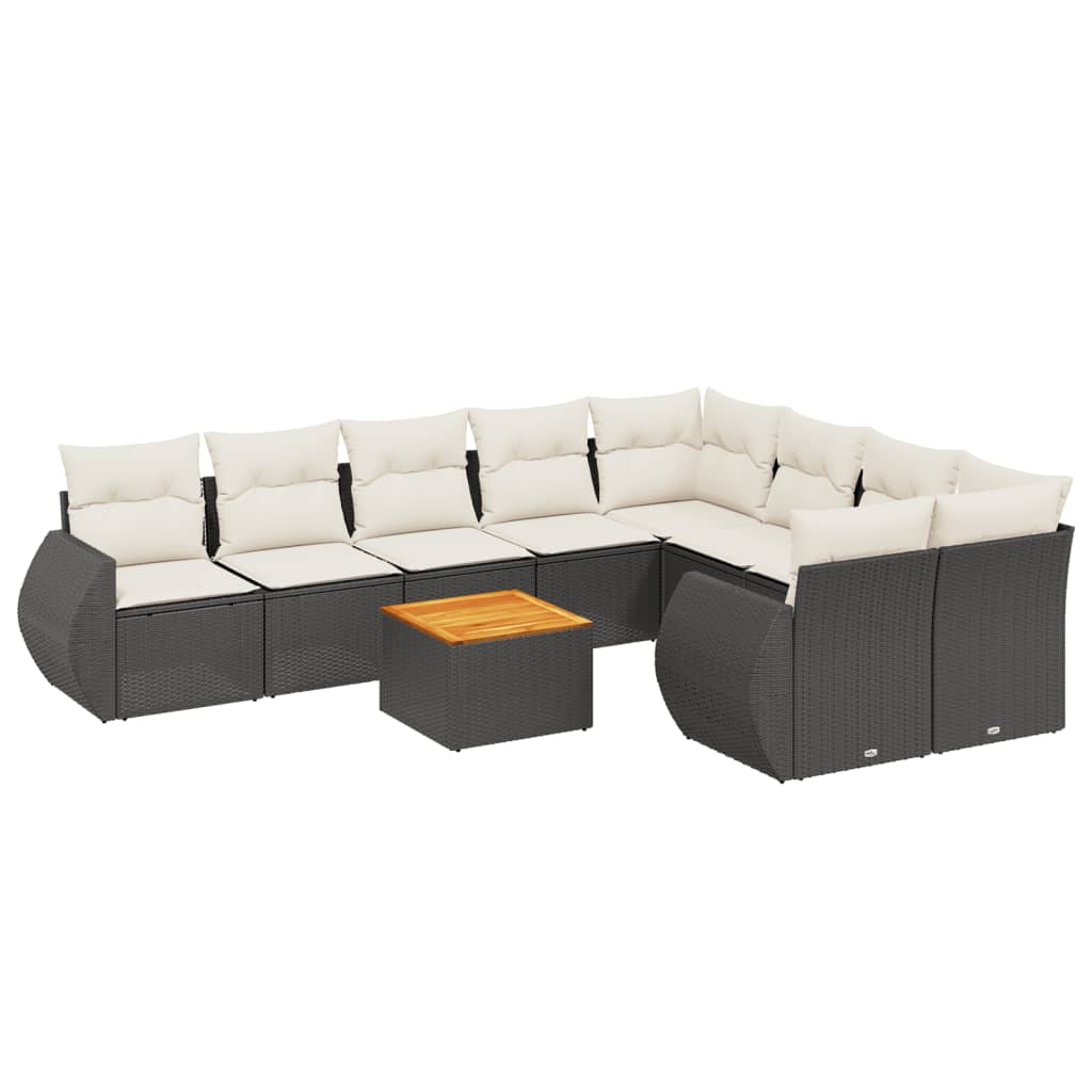 10-delige Loungeset met kussens poly rattan zwart