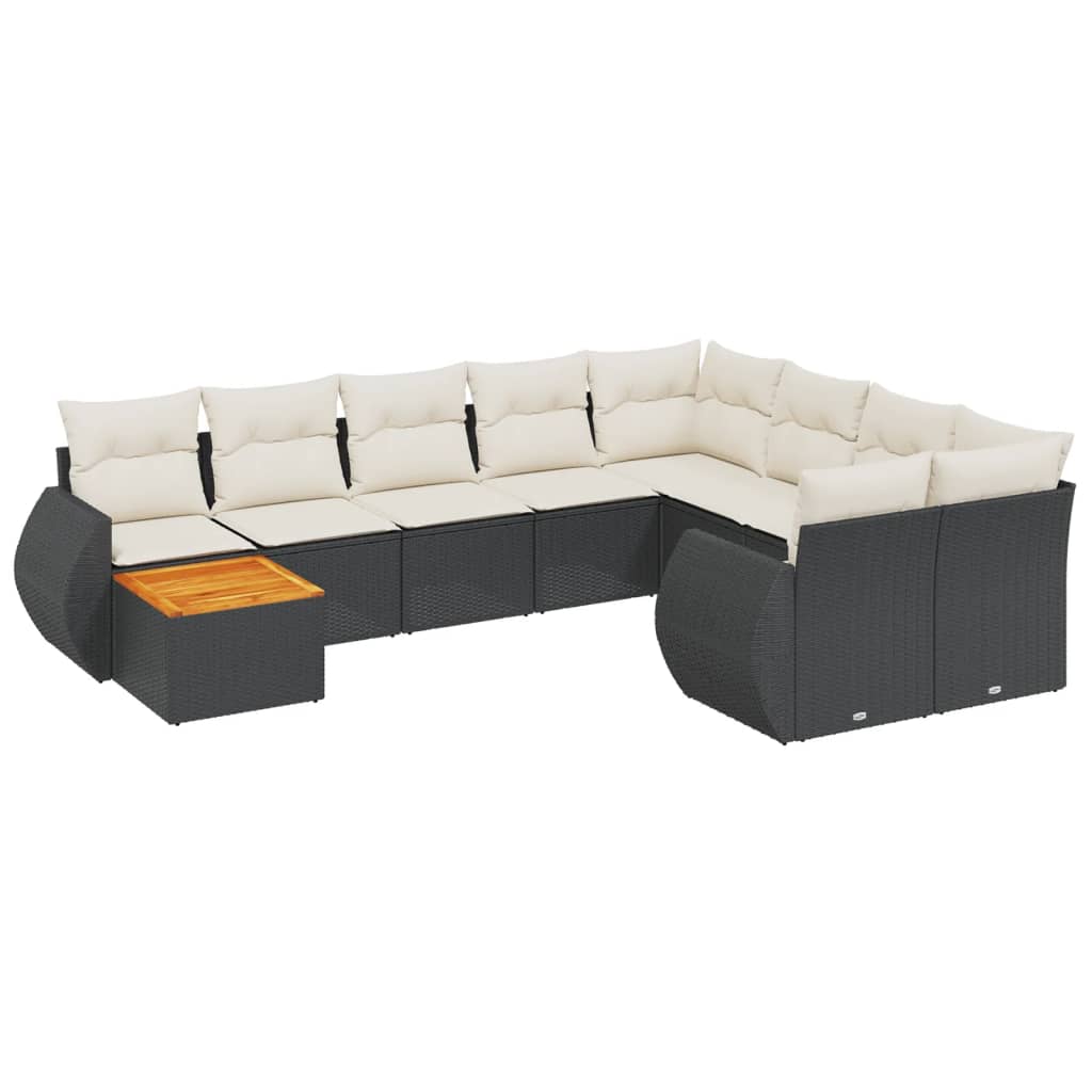 10-delige Loungeset met kussens poly rattan zwart