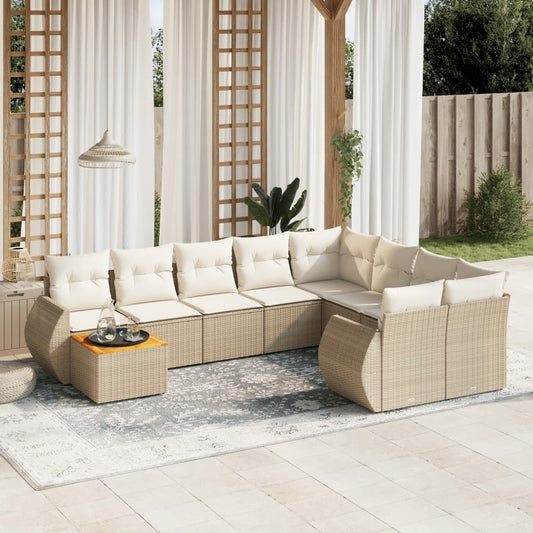 10-delige Loungeset met kussens poly rattan beige