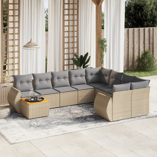 10-delige Loungeset met kussens poly rattan beige