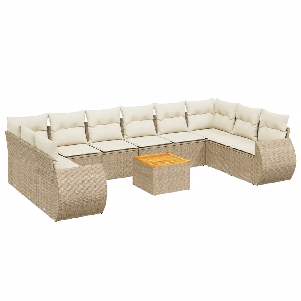 11-delige Tuinset met kussens poly rattan beige