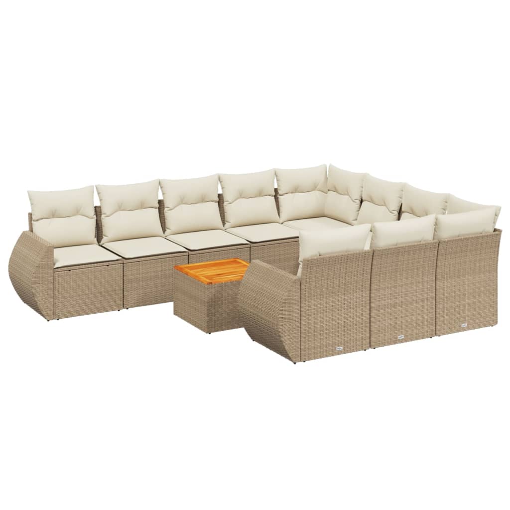 11-delige Tuinset met kussens poly rattan beige