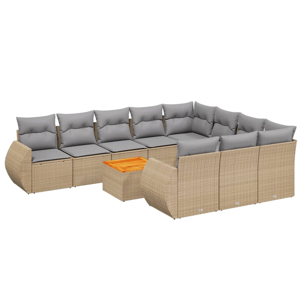 11-delige Tuinset met kussens poly rattan beige