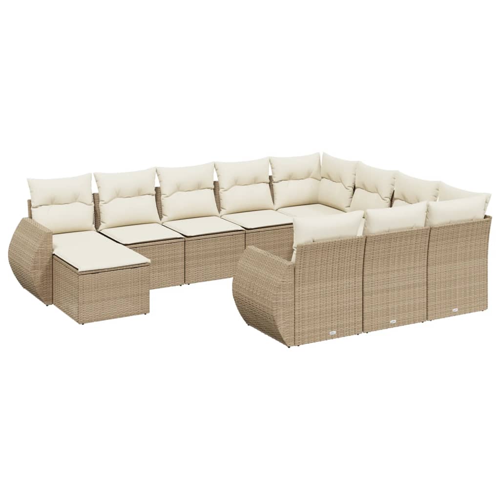 11-delige Tuinset met kussens poly rattan beige