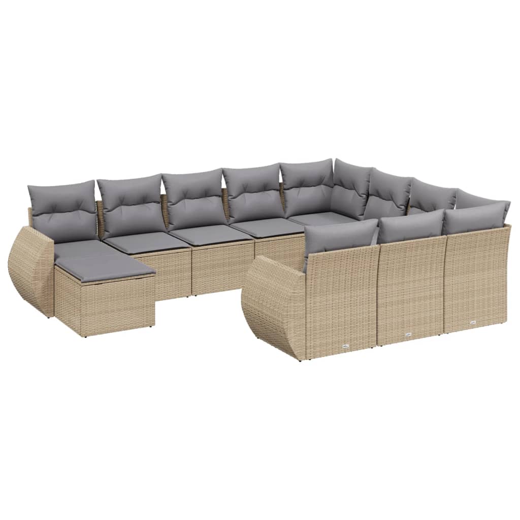 11-delige Tuinset met kussens poly rattan beige