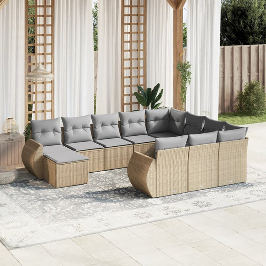 11-delige Tuinset met kussens poly rattan beige