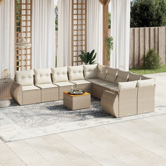 11-delige Tuinset met kussens poly rattan beige