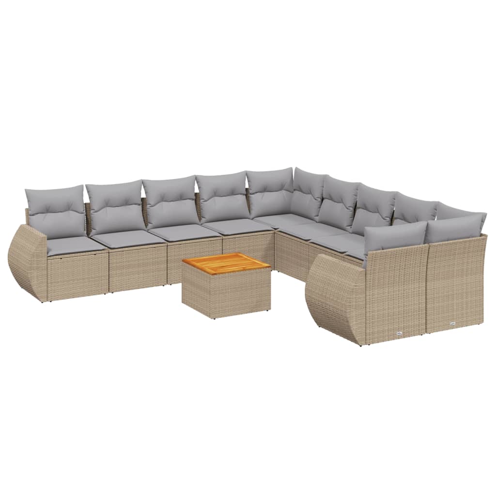 11-delige Tuinset met kussens poly rattan beige