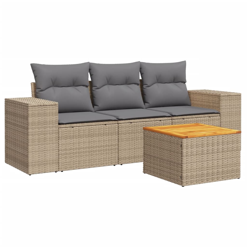 4-delige Loungeset met kussens poly rattan beige