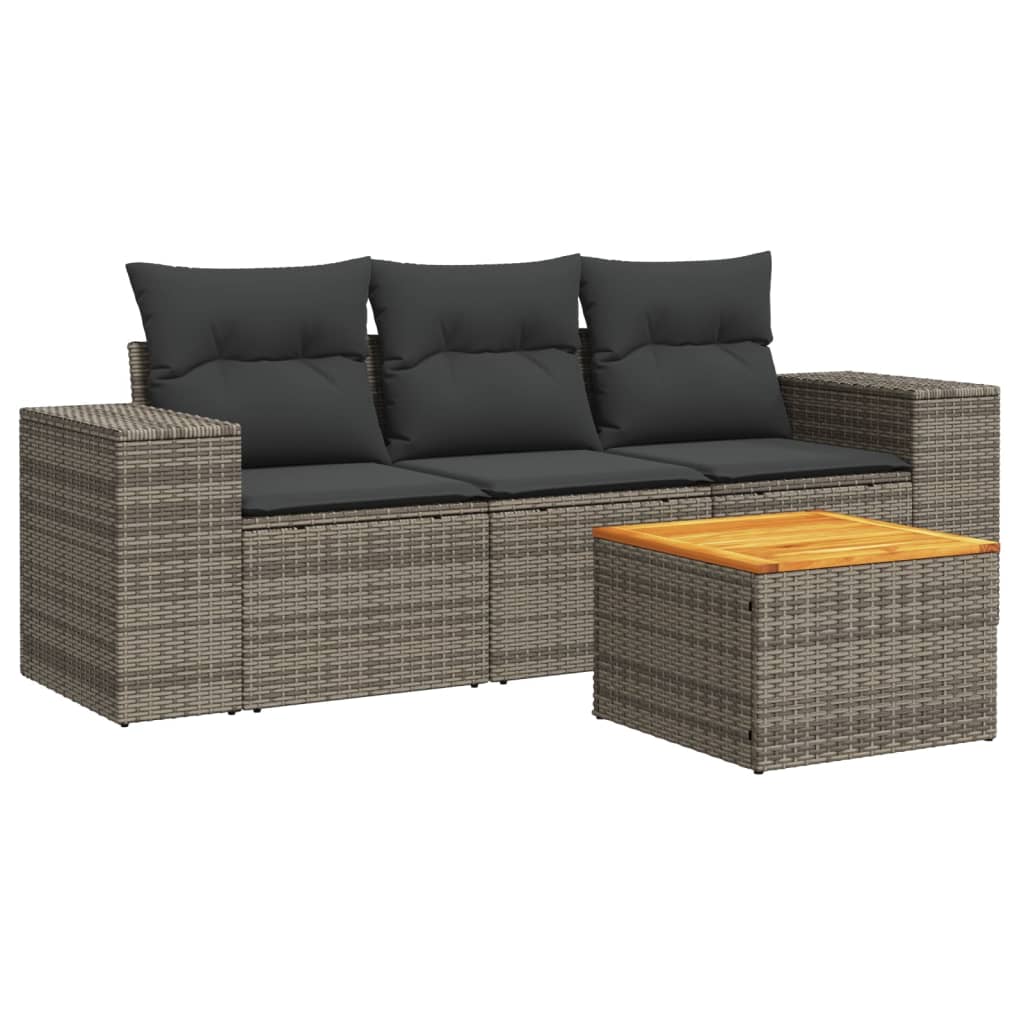 4-delige Loungeset met kussens poly rattan grijs