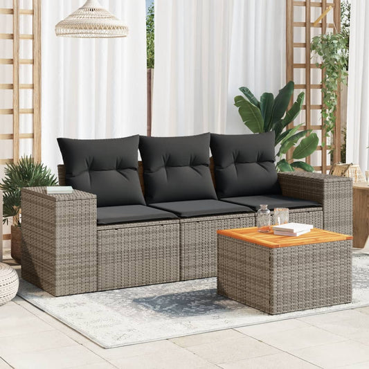 4-delige Loungeset met kussens poly rattan grijs