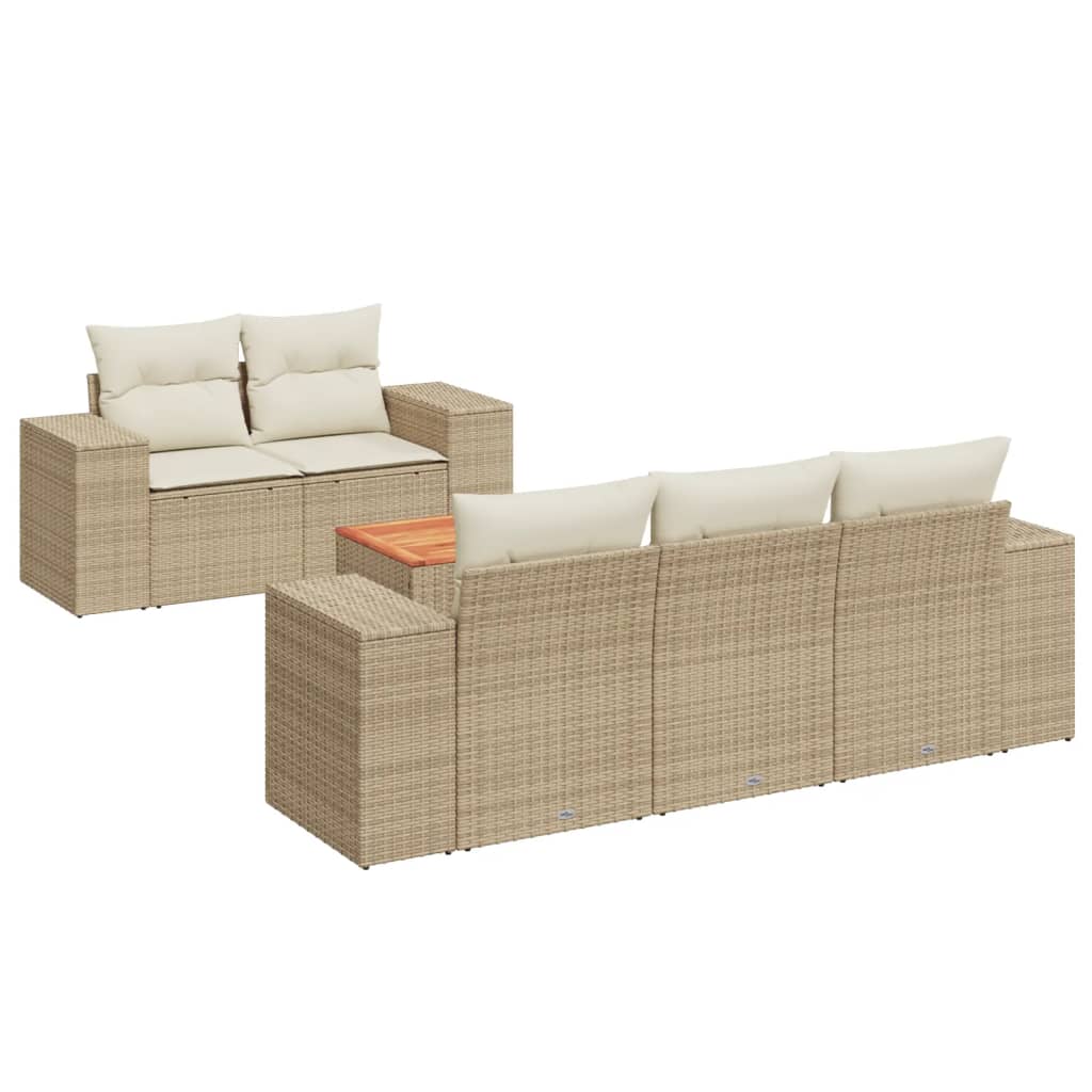 6-delige Loungeset met kussens poly rattan beige