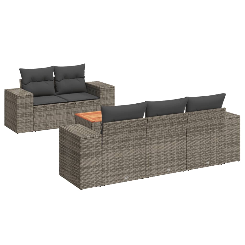 6-delige Loungeset met kussens poly rattan grijs Tuinsets | Creëer jouw Trendy Thuis | Gratis bezorgd & Retour | Trendy.nl