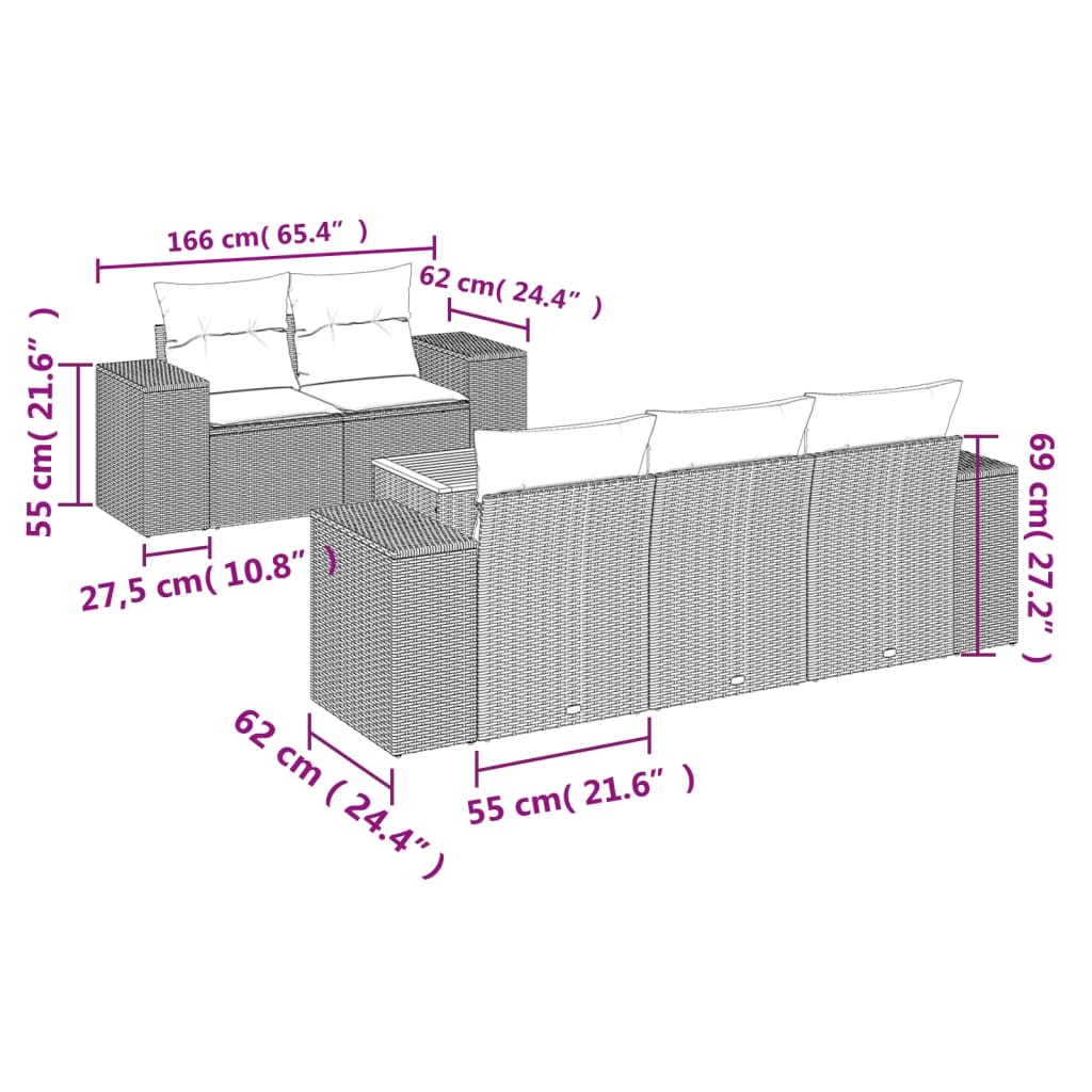 6-delige Loungeset met kussens poly rattan grijs Tuinsets | Creëer jouw Trendy Thuis | Gratis bezorgd & Retour | Trendy.nl